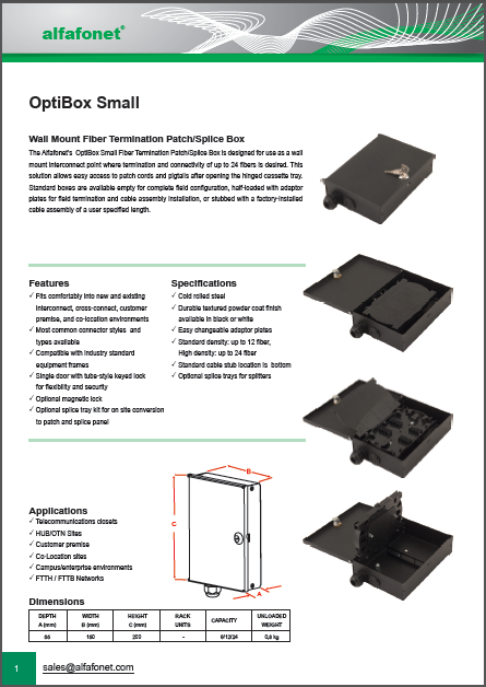 OptiBox Small Wall Mount Fiber Termination Patch/Splice Box